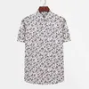 남성용 캐주얼 셔츠 여름 짧은 슬리브 홀리데이 해변 하와이 포켓-리스 디자인 표준 고정 플로럴 프린트 탑 셔츠 L220907