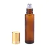 Rouleau en verre ambre sur les bouteilles 15 ml d'huile essentielle bouteille en acier inoxydable boule de rouleau vide Perfume Cotainer SN059