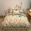 Set di biancheria da letto in cotone lavato pizzo coreano 4 pezzi lenzuolo principessa fresco e spazzolato copripiumino kit gonna letto biancheria da letto per bambini stampata in cartone animato 220908