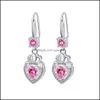 Charme S925 Timbre Sier Boucles d'oreilles Coeur Couronne Charmes Bleu Rose Blanc Zircon Boucle D'oreille Bijoux Cristal Brillant Gland Hoops Pier Dhseller2010 Dhk9E