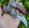 1Pcs M6669 Flipper Folding Knife VG10 Damascus Steel Blade Rosewood and Steel Head Handle Ball Bearing Fast Open EDC Pocket Knives with Leather Sheath
