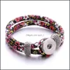 Urok bransolety kolorf kwiat styl etniczny tkanina linowa bransoletka dopasuj 18 mm Snap Button Charms Biżuter