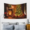 Tapestries Christmas Tapestry Tree And Fireplace Background Mounted Warm Family Wall Hanging Backdrop Home Room Decoration Gift 220908