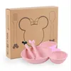 3Pcsset Wheat Straw Baby Dishes Cartoon Tableware Set Kids Dinner Platos Feeding Plate Training Bowknot Bowl Spoon Fork 220805