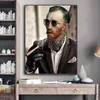 Płótno malowanie śmieszne van gogh z okularami przeciwsłonecznymi paląc plakaty cygarowe grafiki ścienne zdjęcia do salonu dekoracje ścienne cuadros bez ramki