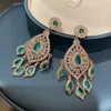 Dangle Earrings Gold Green Crystal Pendant Leaves Retro Luxury Long Luxurious Tassel Accessories For Women Australia Mardi Gras Pa8956139