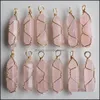 Charms Natural Stone Pink Hexagonal Pillar Charms Rose Quartz Chakra Handmade Gold Iron Wire Pendants For Jewelry Making Dhseller2010 Dhsv6