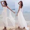 2023 Boho Beach Wedding Dresses 신부 가운 구슬로 된 시폰 소매 끈이없는 발목 길이 라인 맞춤형 멍청한 멍청한 발목 길이