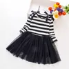 Printemps Mode Fille Robes Enfants Enfant Tees O-cou À Manches Longues Stripe Dentelle Patchwork Coton Automne Bébé Filles Robe 20220908 E3