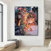 Canvas Painting Abstract Orange Bike Decorated With Flowers Nordic Posters and Prints Wall Art Picture For Home Decoration