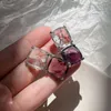 Kolczyki Dangle Mengjiqiao Koreańska moda Przezroczysta fioletowa kryształowy kryształowy kryształ dla kobiet dziewczęta prosta biżuteria imprezowa Pendientes
