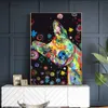 Pittura astratta cartone animato cane colorato poster e stampe animali immagine arte della parete su tela per soggiorno decorazione domestica