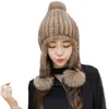 Real mink p￤ls bomber hattar med r￤v p￤ls pompom vinter varma ￶ronmuffar kepsar kvinnor