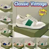 Top Classic Vintage Screener Dirty Leather Web Sneaker Casual Shoes Män kvinnor Beige Ebony Green Rose Pink Violet White Green Red Luxurys