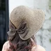 Ladies bow split straw hat ponytail foldable summer sun female fashion elegant and gorgeous