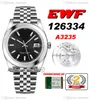 EWF apenas 126330 A3235 Relógio masculino automático 41 Polded Buzel Black Dial White Stick Markers