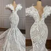 Muhteşem Dantel Denizkızı Gelinlik Gelin Kıyafeti Omuz Kapalı Tüy Büyük Beden Sweep Train Custom Made Beach Beach Country vestido de novia