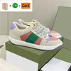 Top Classic Vintage Screener Dirty Leather Web Sneaker Casual Shoes Män kvinnor Beige Ebony Green Rose Pink Violet White Green Red Luxurys