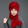 Vinter varm p￤ls hatt halsduk s￤tter kvinnor riktig rex kanin p￤ls beanies cap bl￥ gr￥