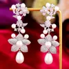 Dangle Earrings Godki Flower Luxury Boho Bohemian Imitation Pearl for Women Wedding Fashion Jewelry 2022