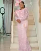 Arabski aso ebi różowy syrena sukienki na studniówkę koronkową koraliki wieczór formalny impreza druga przyjęcie urodzinowe suknie zaręczynowe sukienka ZJ