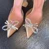 Амина Муадди Бегум ПВХ обувь Мюллера с луком декорирование туфли насосы каблуки каблуки сандалии женские роскошные дизайнеры платье для обуви вечернее сандало