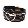 S3198 Fashion Jewelry PU Leather Bracelets For Women Hand-woven Hollowed Heart Rhinestone Multi-layer Bracelet