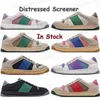 Casual Shoes Canvas Sneakers Distressed Shoe Men Womens Outdoor Sneaker Designer Dirty Luxury Classic Blue Red Stripe Rubber G Leather Low