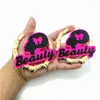 Hoop Earrings BEAUTY Hyperbole Big Metal Gold Color For Women Pink Letter Bowknot Girl Fashion Acrylic Birthday Gift Jewelry