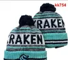 Kraken Beanie North American Hockey Ball Team Side Patch Vinter Ull Sport Stickad Hatt Skull Caps