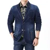 Jackets para hombres McIkkny Mens Spring Casual Denim Cowboy Blazers Slim Jean para ropa masculina M-3XL