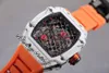 27-04 TOURBILLON RAFAEL NADAL A21J Automatisk herrklocka 2022 Vitt kolfiberfodral Tennisracket Skeleton Dial Red Crown Orange Rubber Strap 7 Style Puretime A1