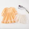 Vestidos de menina 2022 vestido de criança outono moda de estilo coreano manga lanterna princesa malha costura infantil roupas 1 2 3 4 5 anos