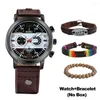 Wristwatches 4PCS Set Of Wrist Watches For Men Leather Bracelet Gift Boyfriend Fashion Street Punk Quartz Watch Reloj Hombre