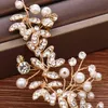 Wedding Hair Jewelry Gold Silver Color Wedding Leaf Hair Vine Bridal Headpiece Headband Pearl Crystal Vine Wedding Ribbon Headband for Women and Girl T220907