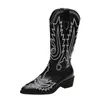 Boots Women Mid Calf Western Cowboy مدببة إصبع القدم في الركبة السحب على السيدات الأزياء الجلدية البوتاس Mujer 3543 220908