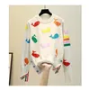 New Women Girl Fall Winter Sweaters Cardigans Full Sleeve Sticked Sweaters V Neck Basic Knitwear Rainbow Jacket Loose Pullover Fish Style Topps