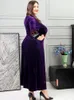 Robes grande taille velours femmes manches 3/4 O cou Robe avec diamant automne imprimé Vintage élégant velours surdimensionné fête Maxi Robe