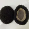 Afroamericani 4mm Afro Kinky Curl Mono Touoee Colore nero Pezzo di capelli umani vergini malesi di Remy per uomini neri