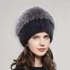 Berets Verkaufen Modische Nerz Hut Winter Warme frauen Strickmütze Vertikale Webart Mit Pelz Beanie Auf Top 20GYR-01