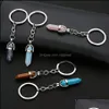 Keychains Natural Stone Crystal Key Rings Handtas Dange Holder Keychains zeshoekige kolom Pendum Amet Real Agates Tiger Dhseller2010 DH4IM