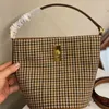 أكياس الرباطات Houndstooth شعرية Tote Ladies Fashion Handbag Counter Leather Designer Crossbody Female مع دلو حزام 220302