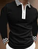 Polo da uomo Nero Bianco a righe scozzese Casual Autunno manica lunga Polo T-shirt da uomo Top Abbigliamento da golf Abbigliamento per 220908