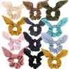 Hair Rubber Bands L Scrunchies Satin Silkrabbit Bunny Uszy Bow Bowknot Scrunchie Bobbles Elastic Ties Ponytail Uchwyt do WOR BDESYBAG AMEO7