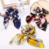 헤어 고무 밴드 L Bowknot Scrunchies 실크 새틴 스카프 넥타이 꽃 스크 런치 포니 테일 홀더가있는 표범 패턴 Scru yydhhome amxsc