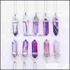 Pendant Necklaces Purple Stripe Agate Stone Pillar Shape Charms Point Chakra Pendants Necklace For Women Men Wholesale D Dhseller2010 Dh3Hq