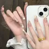 False Nails 24pcs Golden Line Manicure Fake Long Ballerina Wearable Coffin Full Cover Akryl Nail Tips Tryck p￥