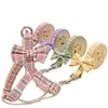 Dog Collars Pet Plaid Harness Leash Collar Set Adjustable Cute Bow Double Layer For Small Medium Cat Solid Pattern Outdoor Walking