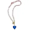 Collane con ciondolo fatti a mano rosa blu verde glasss cuore per le donne ragazze collana di girocolli a catena di perle simulate irregolari