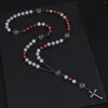 Подвесные ожерелья религиозное четкое крещение натуральное камень розарийное ожерелье белый хрустальный красный джаспер молитва цепь гематит подар